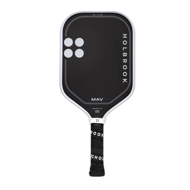 The Holbrook Mav in white is a 16mm carbon pickleball paddle with elite spin, balance, and control. Designed for all-court play. Buy now at Pickleball Corner Singapore.